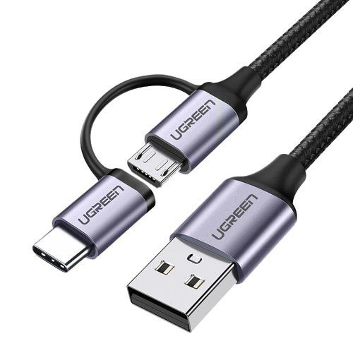 Kabel UGREEN, USB 2.0 A (M) na Micro USB + USB-C (M), 3A, crni, 1m slika 1