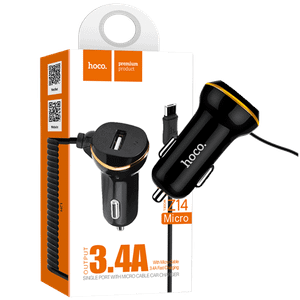 hoco. Auto punjač  sa micro USB kabl, USB, 5 V/3.4 A, crna - Z14 single, micro USB, BK