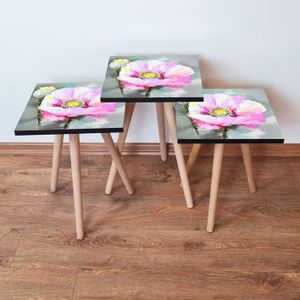 Set Nesting Stolova (3 Komada) 3Shp299 - Boje: Bijela, Roza, Siva, Žuta