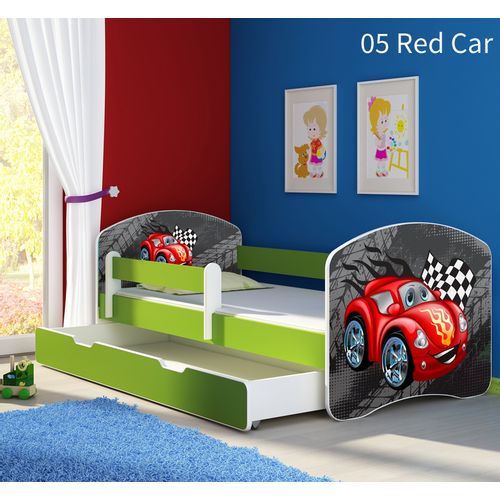 Dječji krevet ACMA s motivom, bočna zelena + ladica 160x80 cm 05-red-car slika 1