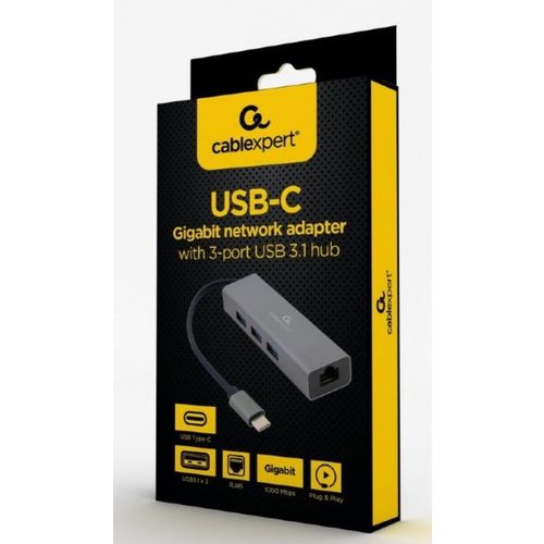A-CMU3-LAN-01 Gembird USB-C Gigabit network adapter + 3-port USB 3.1 HUB (alt.A-CMU3-LAN-05) FO slika 2