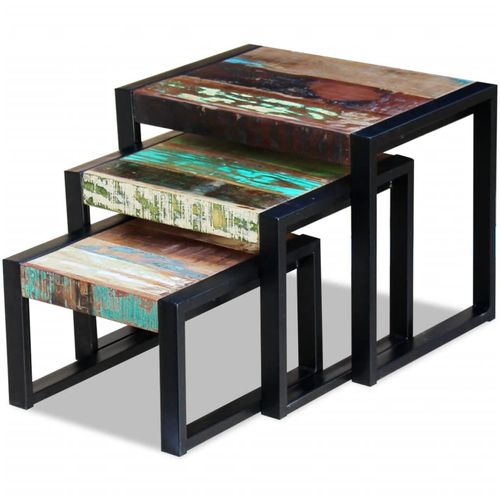 3-dijelni set uklapajućih stolića od masivnog obnovljenog drva slika 50