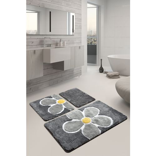 Flower - Grey Multicolor Acrylic Bathmat Set (3 Pieces) slika 1