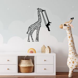 Girl Swinging Giraffe - 498 Black Decorative Metal Wall Accessory