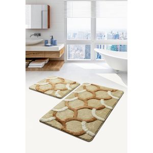 Elegant - Beige Multicolor Acrylic Bathmat Set (2 Pieces)