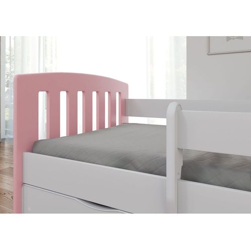 Drveni dečiji krevet Classic sa fiokom - 180x80 cm - svetlo rozi slika 4