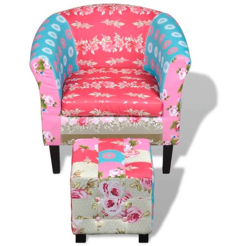 Fotelja od tkanine s osloncem za noge patchwork dizajn slika 23