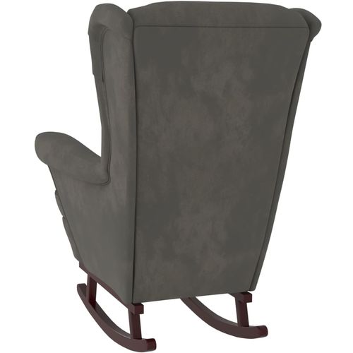 Fotelja za ljuljanje s drvenim nogama tamnosiva baršunasta slika 6