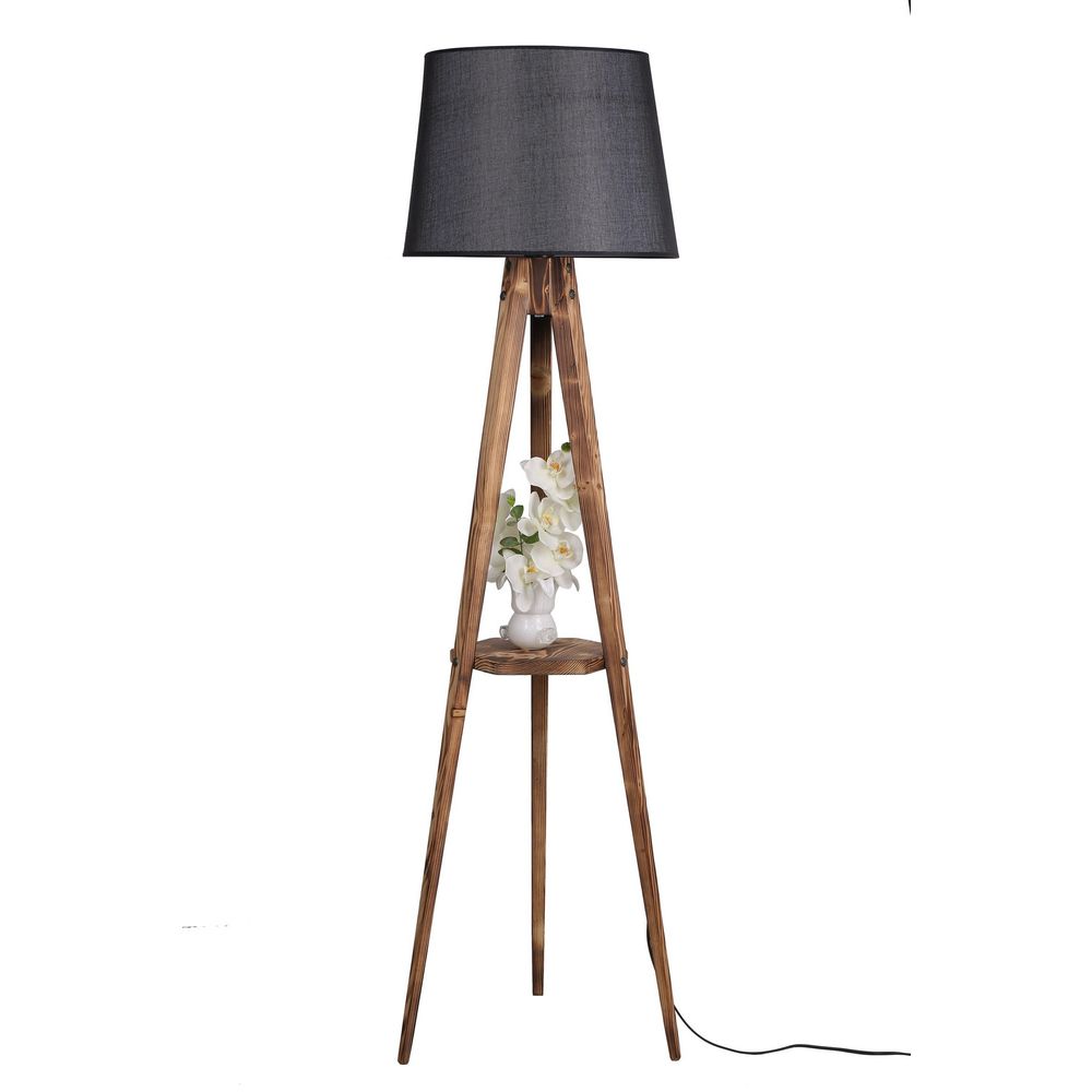 Sehbalı Tripod Yanık Lambader Pramit Hasır Siyah Abajurlu Brown Black Floor Lamp slika 2