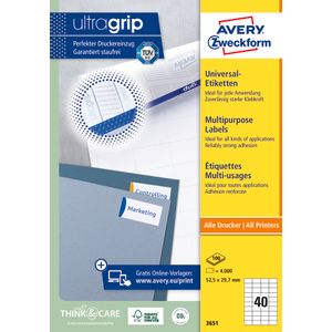 Avery Zweckform 3651 višenamjenske naljepnice A4 ultragrip 52,5x29,7mm 100 listova 4.000 naljepnica bijele  