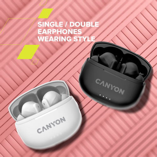 CANYON TWS-8, Bluetooth headset, with microphone, with ENC, BT V5.3 BT V5.3 JL 6976D4, Frequence Response:20Hz-20kHz, battery EarBud 40mAh*2+Charging Case 470mAh, type-C cable length 0.24m, Size: 59*48.8*25.5mm, 0.041kg, white slika 9
