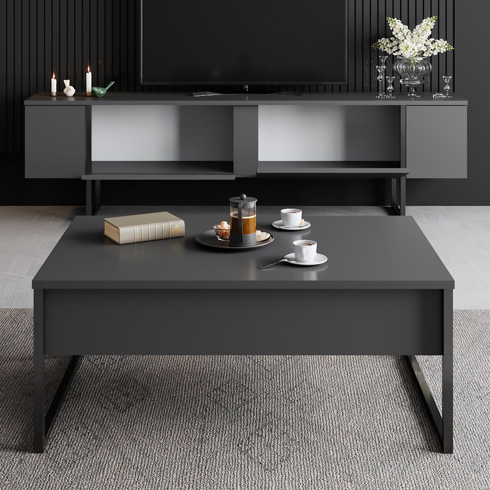 Luxe - TV komoda sa metalnim nogama (tamno siva / antracit) slika 5
