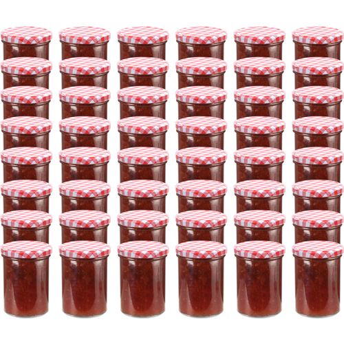 Staklenke za džem s bijelo-crvenim poklopcima 48 kom 400 ml slika 27