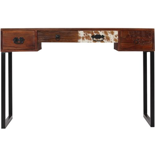 Radni stol od masivnog drva šišama i prave kože 117x50x76 cm slika 14