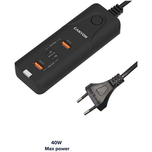 CANYON H-10, Wall charger. CNE-CHA10B Input: 100-240V~50/60Hz 1.0A Max Output1/Output2: DC USB-A QC3.0 5.0V/3.0A,9.0V/2.0A,12.0V/1.5A 18.0W(Max)USB-C PD 5.0V/3.0A,9.0V/2.22A,12.0V/1.67A 20.0W(Max)USB-A+C 5.0V/3.0A 15.0W(Max)Total Power: 40.0W slika 4