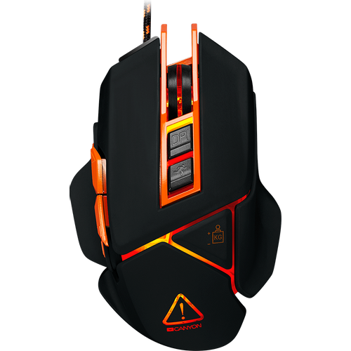 CANYON Optical gaming mouse, adjustable DPI setting 800/1000/1200/1600/2400/3200/4800/6400, LED backlight, moveable weight slot and retractable top cover for comfortable usage slika 1