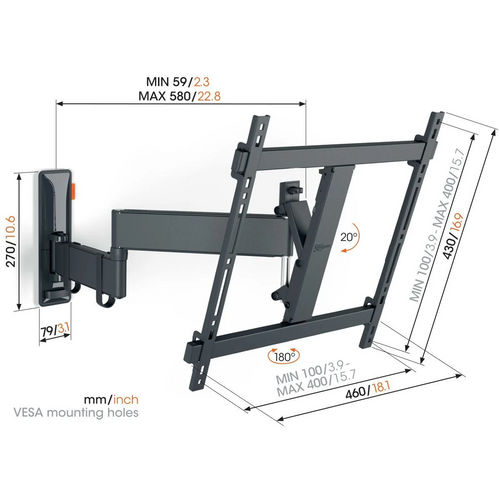 Vogel's TVM3843, zidni nosač za ekrane od 55"-100",rotacija 180°,nagib 10°, 55kg slika 2