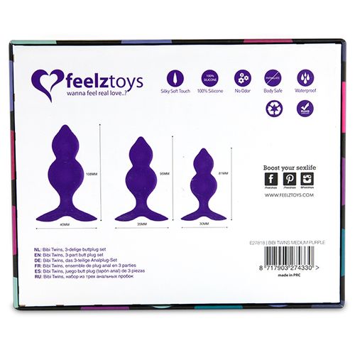 Trodijelni komplet analnih čepova FeelzToys - Bibi Twin, ljubičasti slika 5