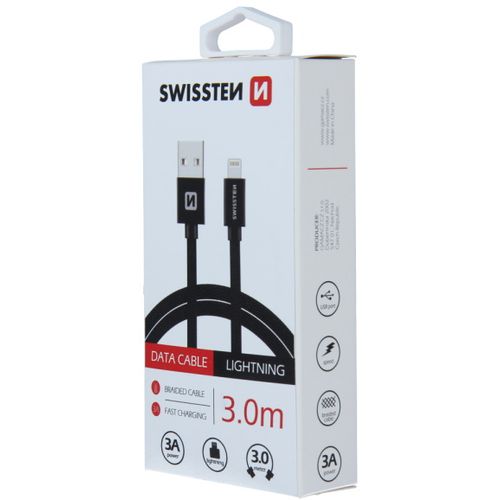 SWISSTEN kabel USB/Lightning, platneni, 3A, 3m, crni slika 2