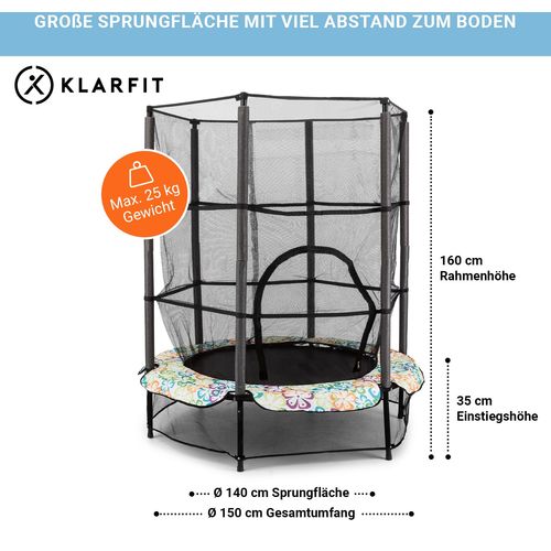 KLARFIT Rocketkid 4, 140 cm trampolin, sigurnosna mreža, bungee opruge, cvjetniuzorak slika 14