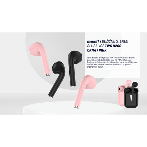 MeanIT slušalice bežične sa mikrofonom, Bluetooth, TWS B200 Pink slika 4