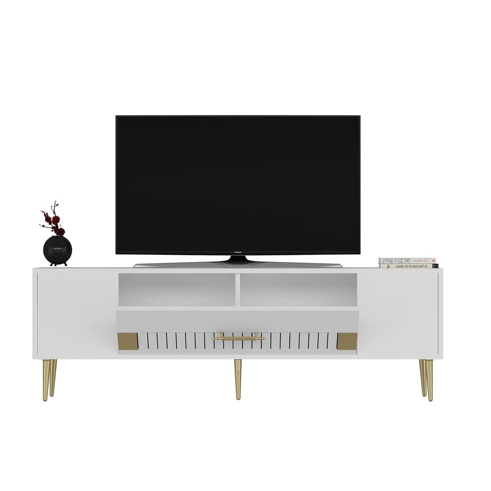 TV stalak Dekolp4, bijela i zlatna boja slika 4