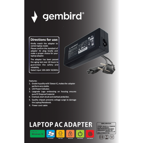 NPA90-190-4740 (AC09) ** Gembird punjac za laptop 90W-19V-4.74A, 5.5x1.7mm yellow (909) slika 3