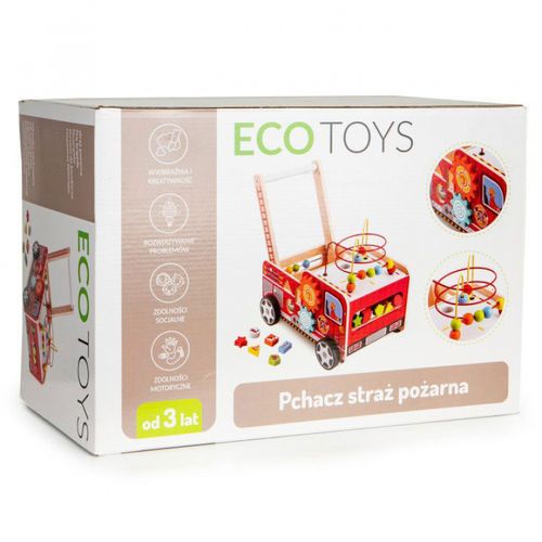 Eco Toys Edukativna Drvena Guralica Sa Kockama - Vatrogasac slika 7