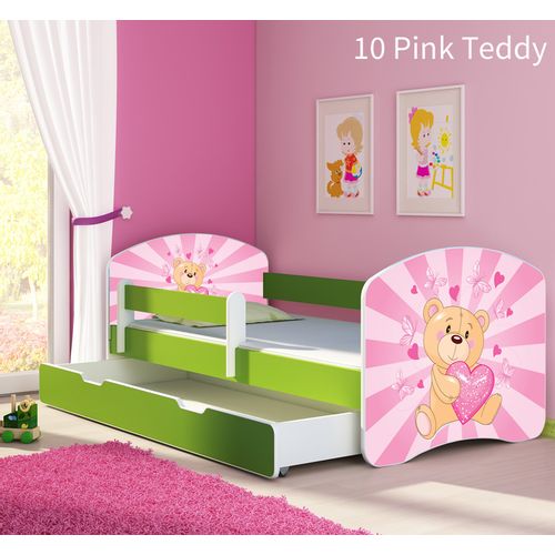 Dječji krevet ACMA s motivom, bočna zelena + ladica 160x80 cm 10-pink-teddy-bear slika 1