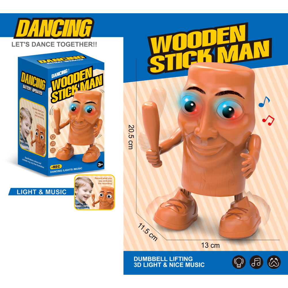 MKX940349 Električna plesna igračka Wooden Stick Man 13x11x20cm slika 1