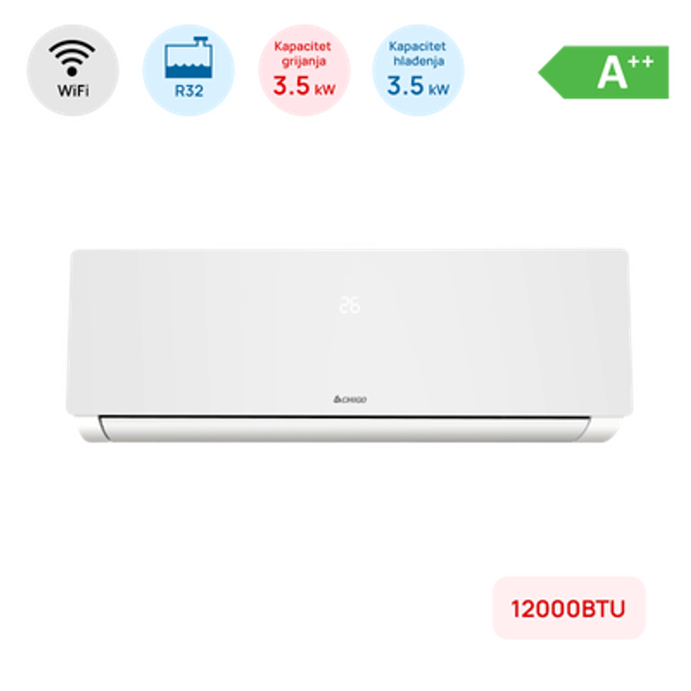 Klima Chigo 12000BTU, 3.5 kW, A++, R32, -25°C ~ 50°C, s grijačem, WiFi, bijela slika 1