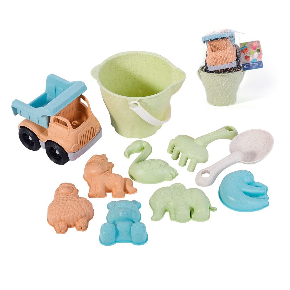 Woopie green set kanti za pijesak s automobilom 11 kom. biorazgradiv organski materijal slika 7