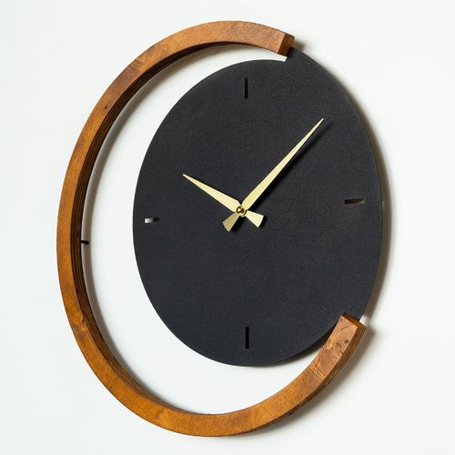 Wallity Sat metalni zidni dekorativni, Moon Time Wooden Metal Wall Clock - APS117 slika 6