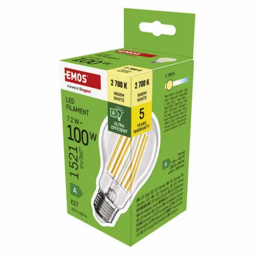 Led sijalica Filament A60 7,2W(100W) 1521lm E27 Ultra Eficient WW Emos ZF5167 slika 1