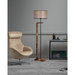 Menekşe Yanık Ahşap Lambader Silindir Koyu Hasır Abajurlu Brown Floor Lamp