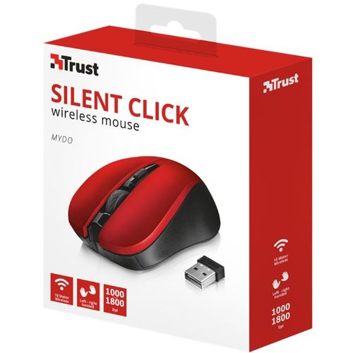 Trust Miš Mydo Silent, optički, bežični, USB, crveni (21871) slika 4