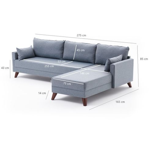 Atelier Del Sofa Kutna garnitura, Plava, Bella Soft Köşe Koltuk Left - Blue slika 10