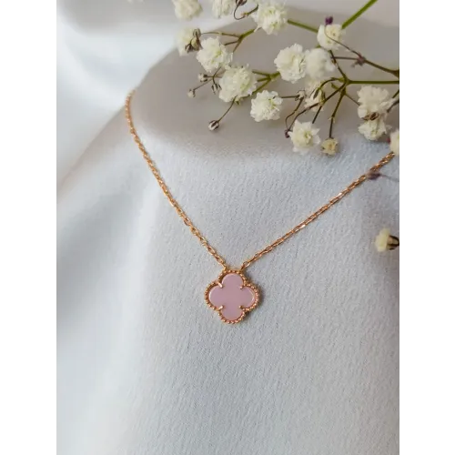 Ogrlica detelina roze boje -rose gold pozlata slika 1