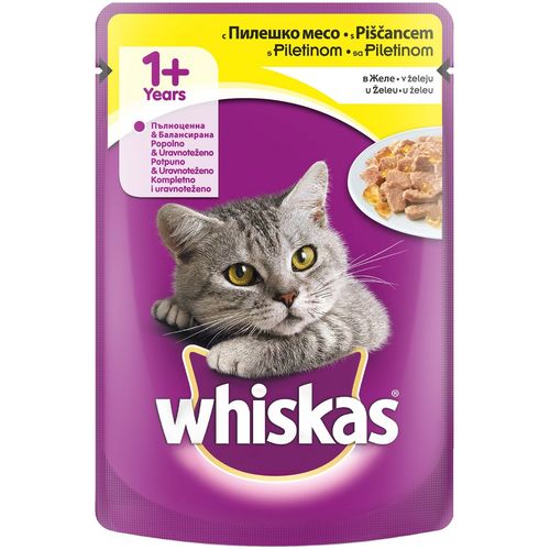 WHISKAS Vrećica za mačke Piletina u želeu, potpuna hrana s piletinom, 100 g slika 1