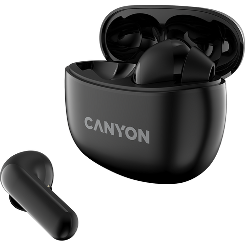 Canyon TWS-5 Bluetooth headset, with microphone, BT V5.3 JL 6983D4, Frequence Response:20Hz-20kHz, battery EarBud 40mAh*2+Charging Case 500mAh, type-C cable length 0.24m, size: 58.5*52.91*25.5mm, 0.036kg, Black slika 2