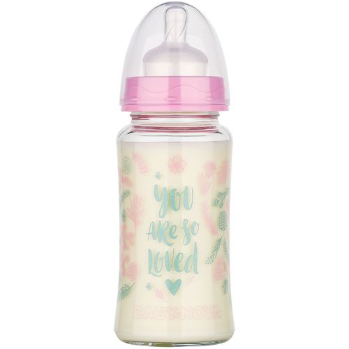 BABY NOVA Staklena flašica za bebu 0m+ 230ml, Roza slika 1