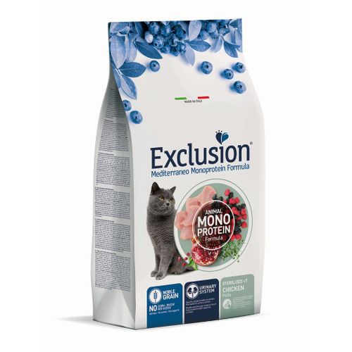 Exclusion Mediterraneo Monoprotein Formula, Sterilised 7+, potpuna hrana za starije sterilizirane mačke, piletina, 1,5 kg slika 1