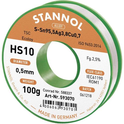 Stannol HS10 2510 lemna žica, bezolovna svitak  Sn95,5Ag3,8Cu0,7 ROM1 100 g 0.5 mm slika 2