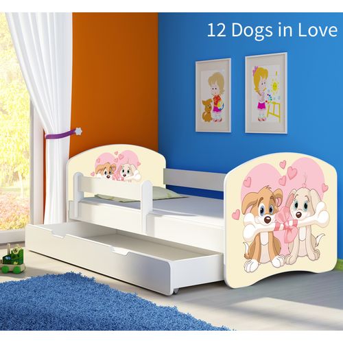 Dječji krevet ACMA s motivom, bočna bijela + ladica 180x80 cm - 12 Dogs in Love slika 1