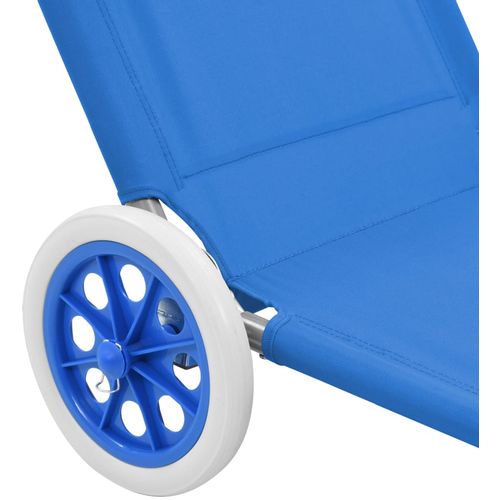 Sklopiva ležaljka za sunčanje s krovom i kotačima čelična plava slika 7