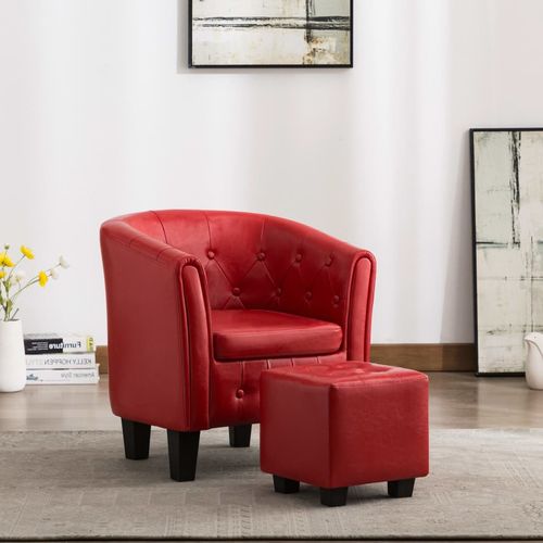 Fotelja od umjetne kože s osloncem za noge crvena slika 17