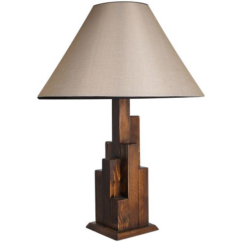 Kule Ceviz Ahşap Masa Lambası Pramit Açık Hasır Abajurlu Walnut Table Lamp slika 2