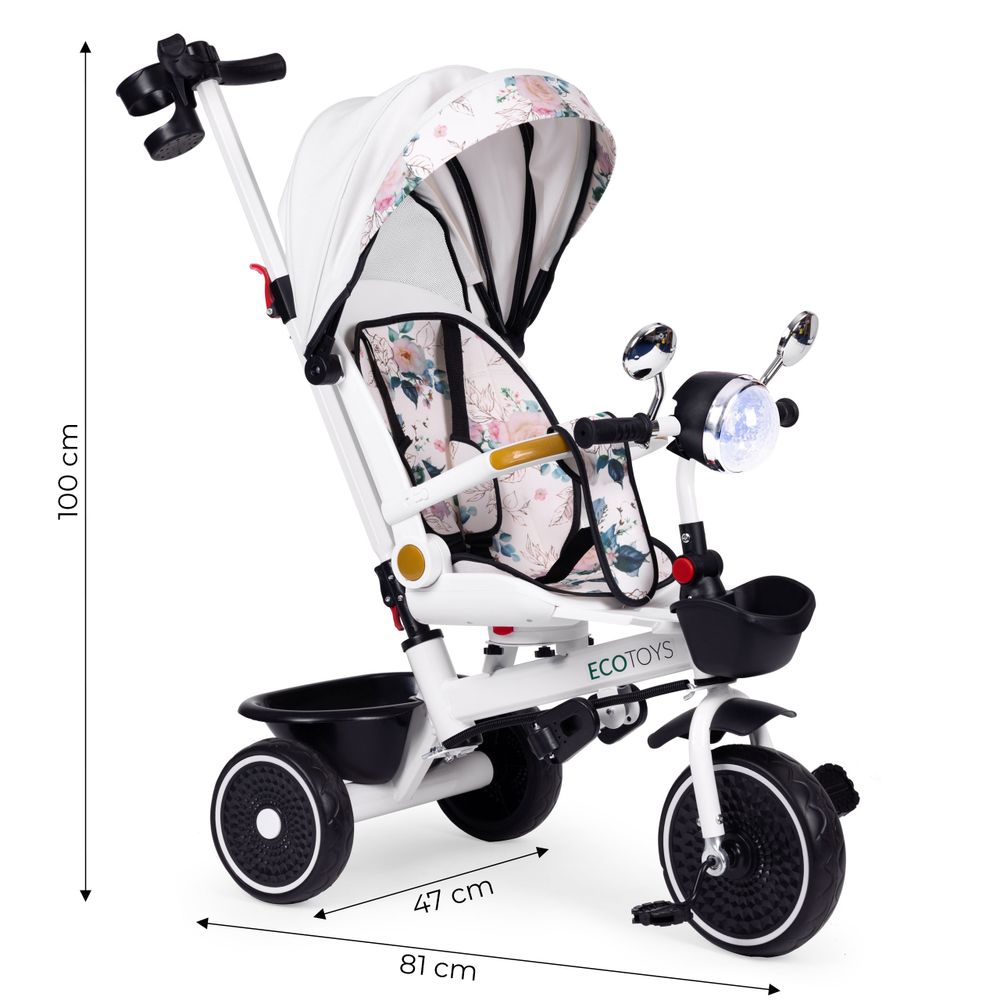 Dječji tricikl sa okretnim sjedalom, ručkom za guranje i nadstrešnicom, ECOTOYS slika 7