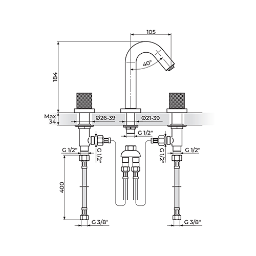 Rosan S.2 BLACK - GOLD Baterija podgradna za lavabo - dvoručna slika 2