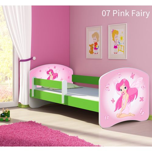 Dječji krevet ACMA s motivom, bočna zelena 140x70 cm 07-pink-fairy slika 1